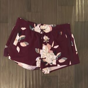 Athleta Floral Burgundy Athletic Shorts